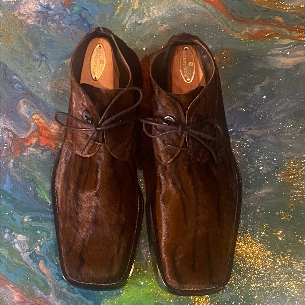 Vintage 90s pony hair Roberto Botticelli Brown Chukka Boots Lace-Up Design 43.5